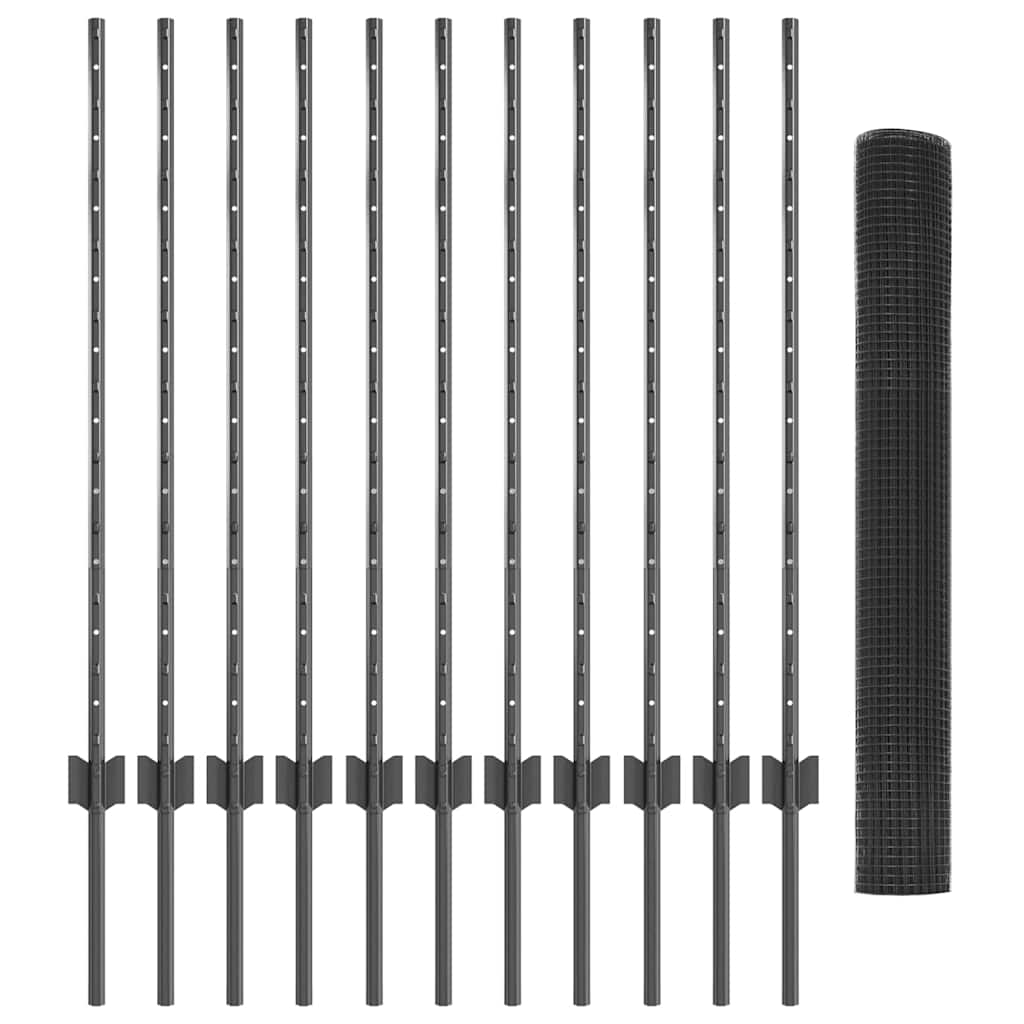 vidaXL Zaun mit Pfosten Grau 1 x 25 m Stahl