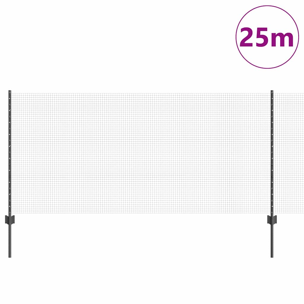 vidaXL Zaun mit Pfosten Grau 1 x 25 m Stahl