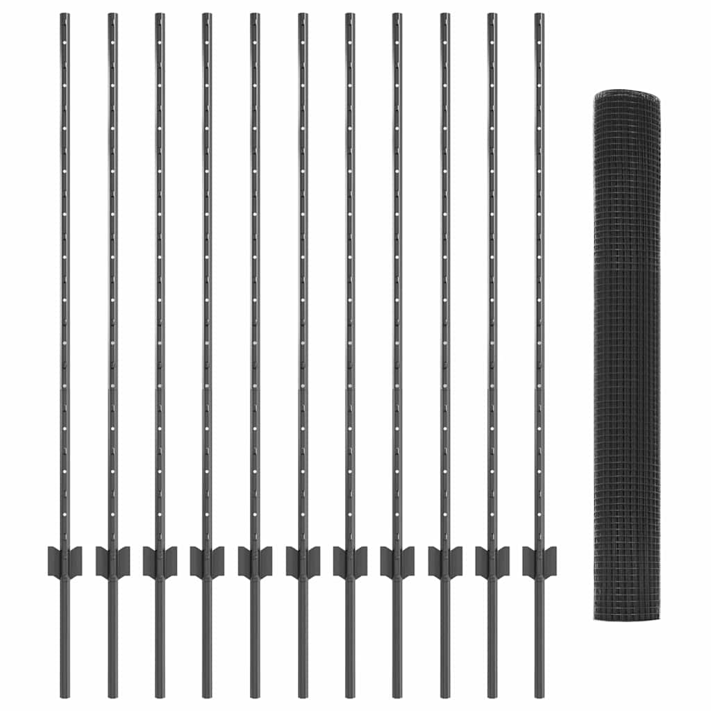 vidaXL Zaun mit Pfosten Grau 1,2 x 25 m Stahl und PVC