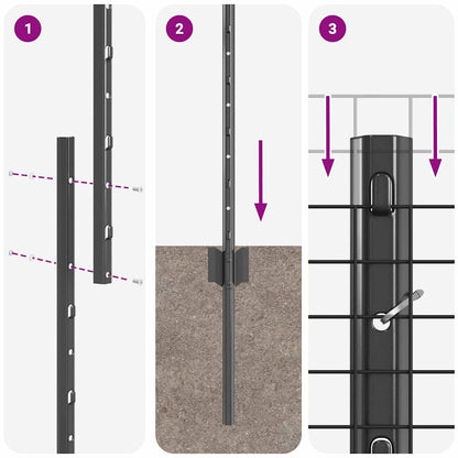 vidaXL Zaun mit Pfosten Grau 1,2 x 25 m Stahl und PVC