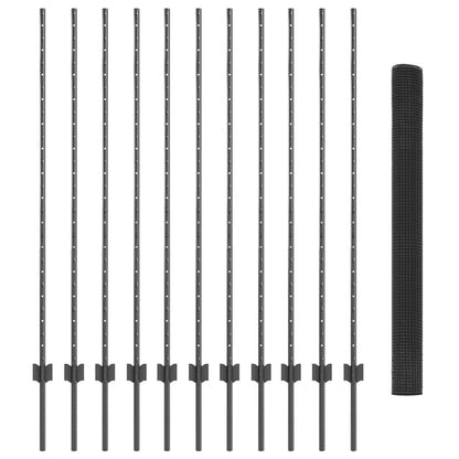 vidaXL Zaun mit Pfosten Grau 1,4 x 25 m Stahl und PVC