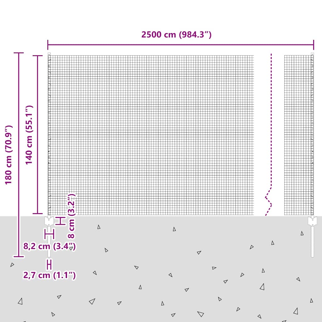 vidaXL Zaun mit Pfosten Grau 1,4 x 25 m Stahl und PVC