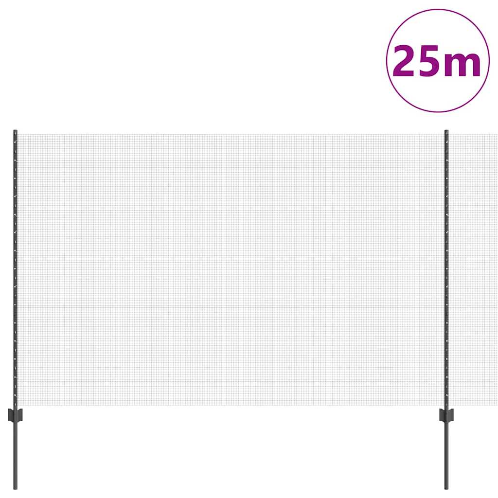 vidaXL Clôture avec poteaux Gris 1,5 x 25 m Acier