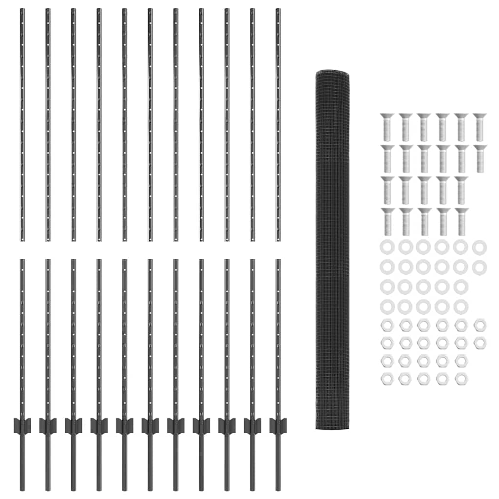 Zaun mit Pfosten Grau 1,5 x 25 m Stahl