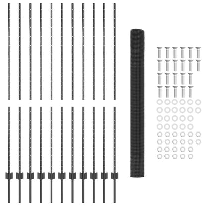 Zaun mit Pfosten Grau 1.6 x 25 m Stahl und PVC