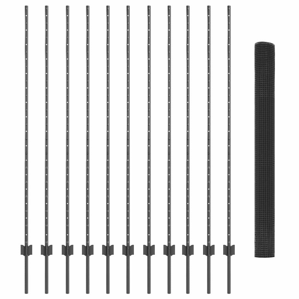 vidaXL Zaun mit Pfosten Grau 1.6 x 25 m Stahl und PVC