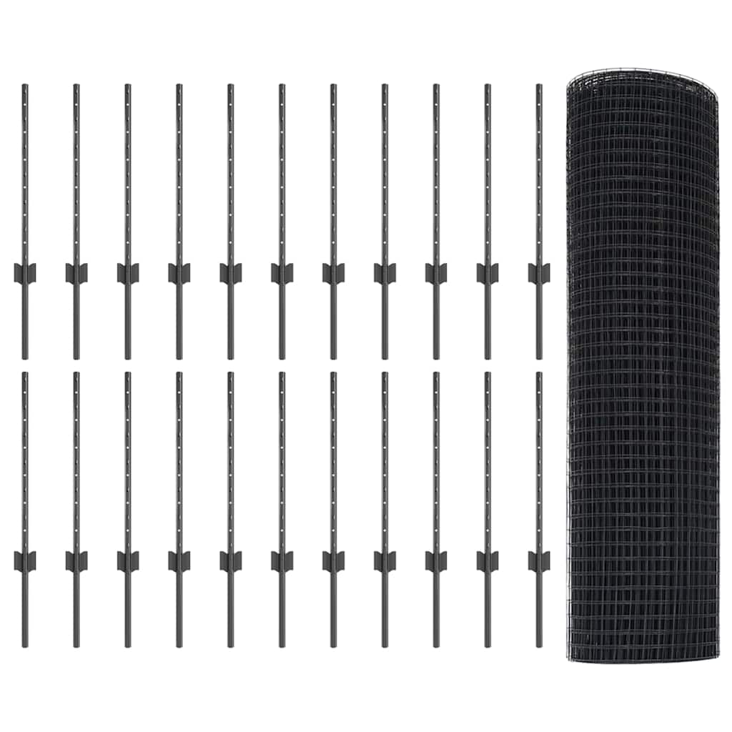 vidaXL Zaun mit Pfosten Grau 0,6 x 50 m Stahl und PVC