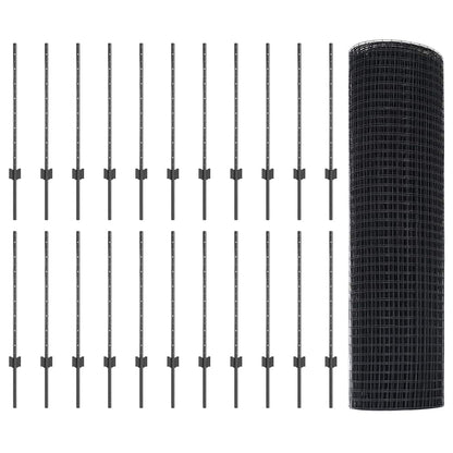 vidaXL Zaun mit Pfosten Grau 0,8 x 50 m Stahl und PVC