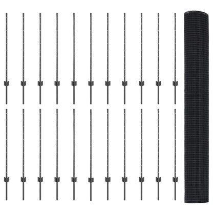 Zaun mit Pfosten Grau 1 x 50 m Stahl und PVC