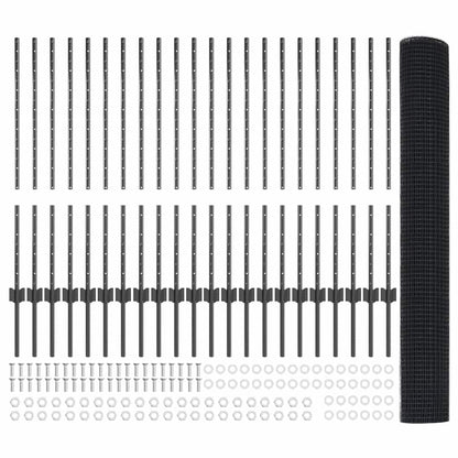 Zaun mit Pfosten Grau 1 x 50 m Stahl und PVC