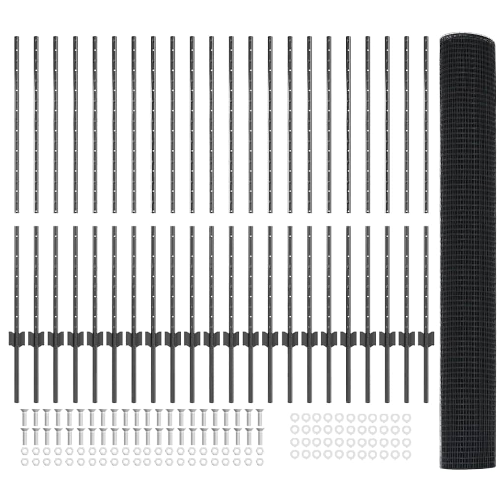 vidaXL Zaun mit Pfosten Grau 1,2 x 50 m Stahl und PVC