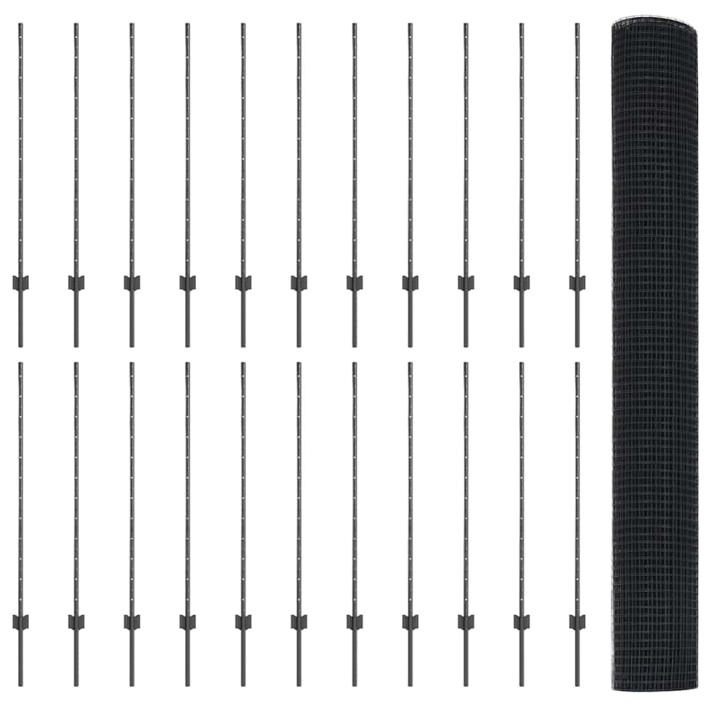 vidaXL Zaun mit Pfosten Grau 1,2 x 50 m Stahl und PVC