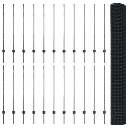 vidaXL Zaun mit Pfosten Grau 1,2 x 50 m Stahl und PVC