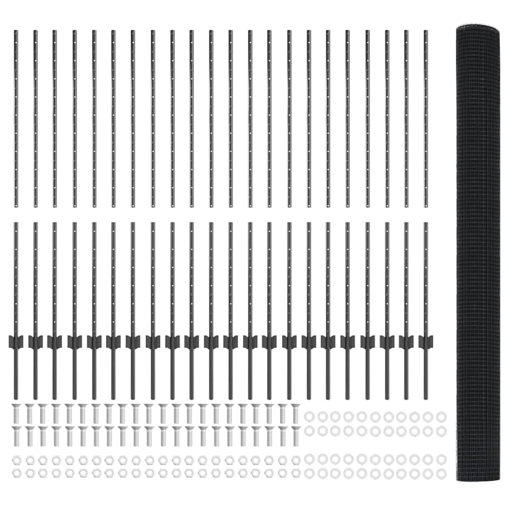 Zaun mit Pfosten Grau 1,4 x 50 m Stahl und PVC