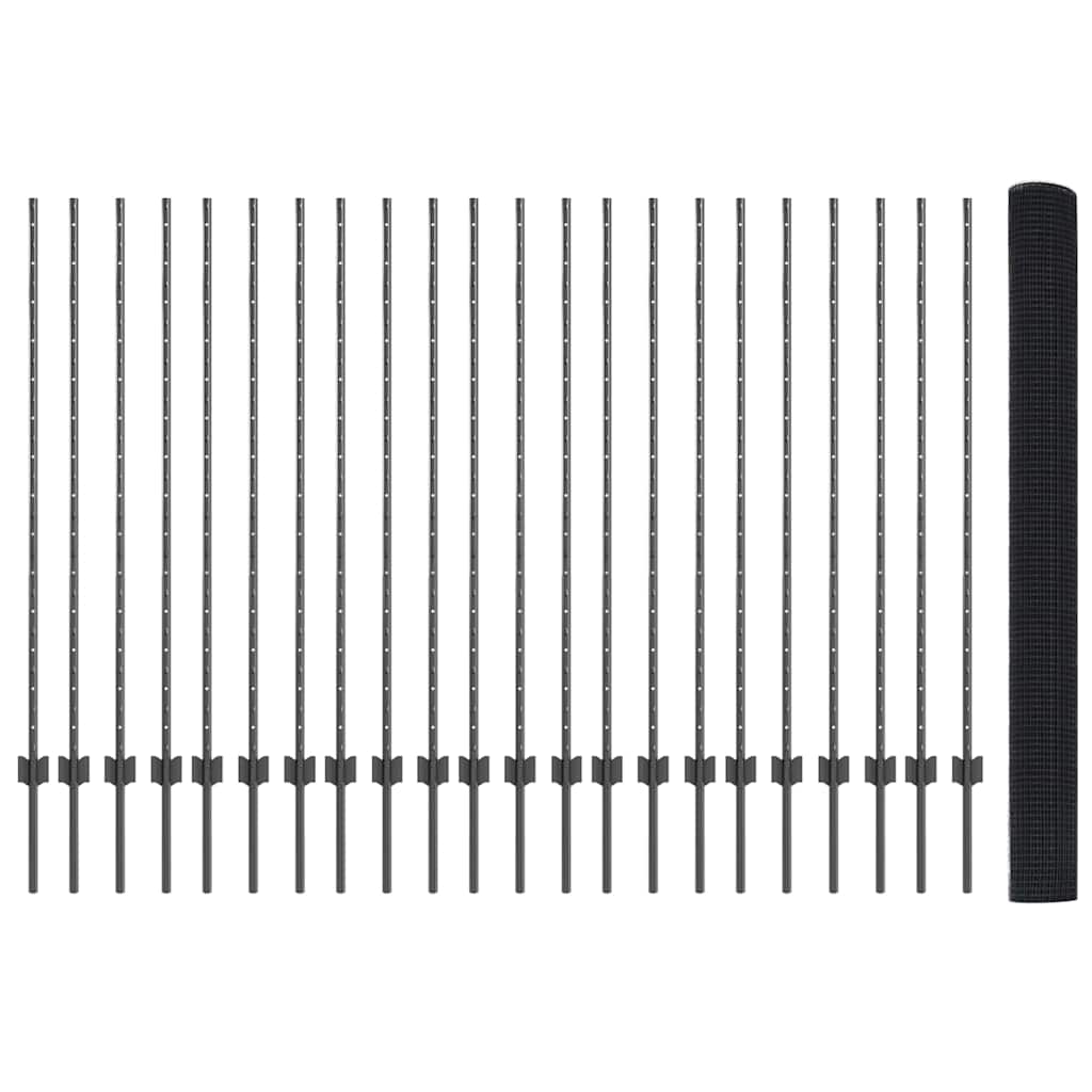 vidaXL Zaun mit Pfosten Grau 1,4 x 50 m Stahl und PVC