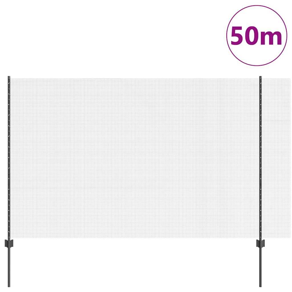 vidaXL Zaun mit Pfosten Grau 1,5 x 50 m Stahl und PVC