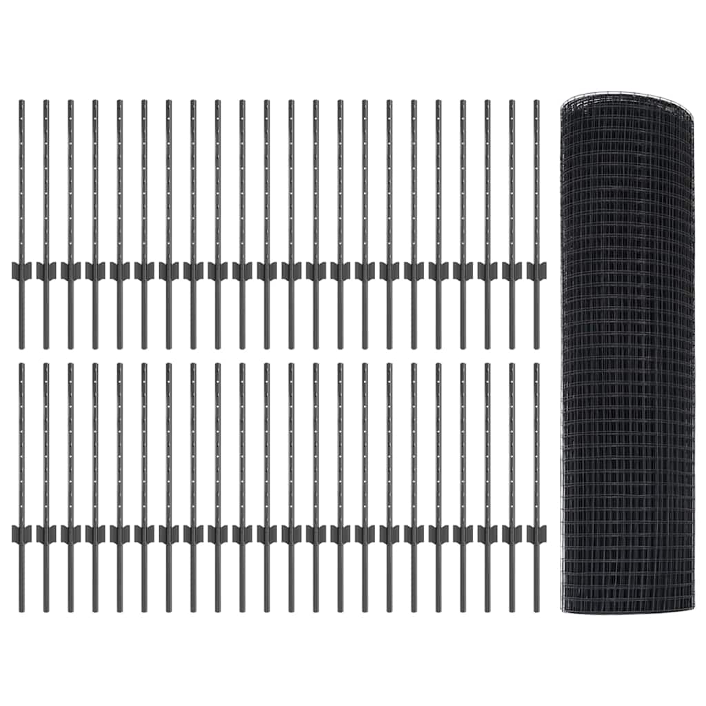 vidaXL Clôture avec poteaux Gris 0,5 x 100 m Acier et PVC
