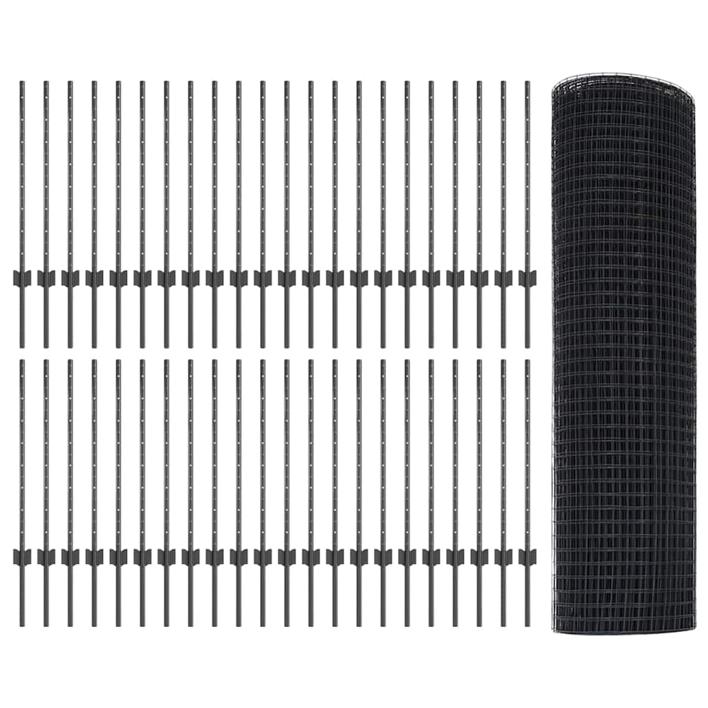 vidaXL Clôture avec poteaux Gris 0,8 x 100 m Acier et PVC
