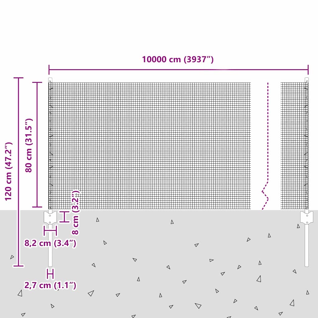vidaXL Clôture avec poteaux Gris 0,8 x 100 m Acier et PVC