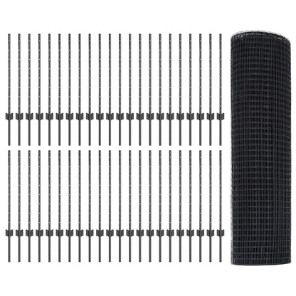 vidaXL Zaun mit Pfosten Grau 0,8 x 100 m Stahl und PVC