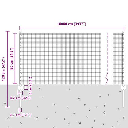vidaXL Clôture avec poteaux Gris 0,8 x 100 m Acier et PVC