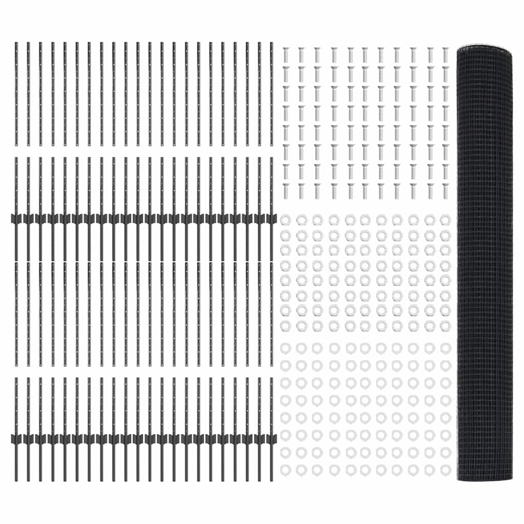 vidaXL Zaun mit Pfosten Grau 1 x 100 m Stahl und PVC