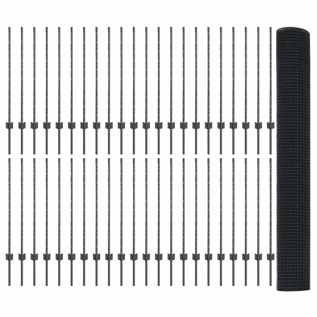 vidaXL Zaun mit Pfosten Grau 1 x 100 m Stahl und PVC