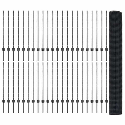 vidaXL Zaun mit Pfosten Grau 1 x 100 m Stahl und PVC