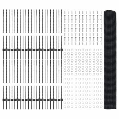 vidaXL Zaun mit Pfosten Grau 1 x 100 m Stahl und PVC