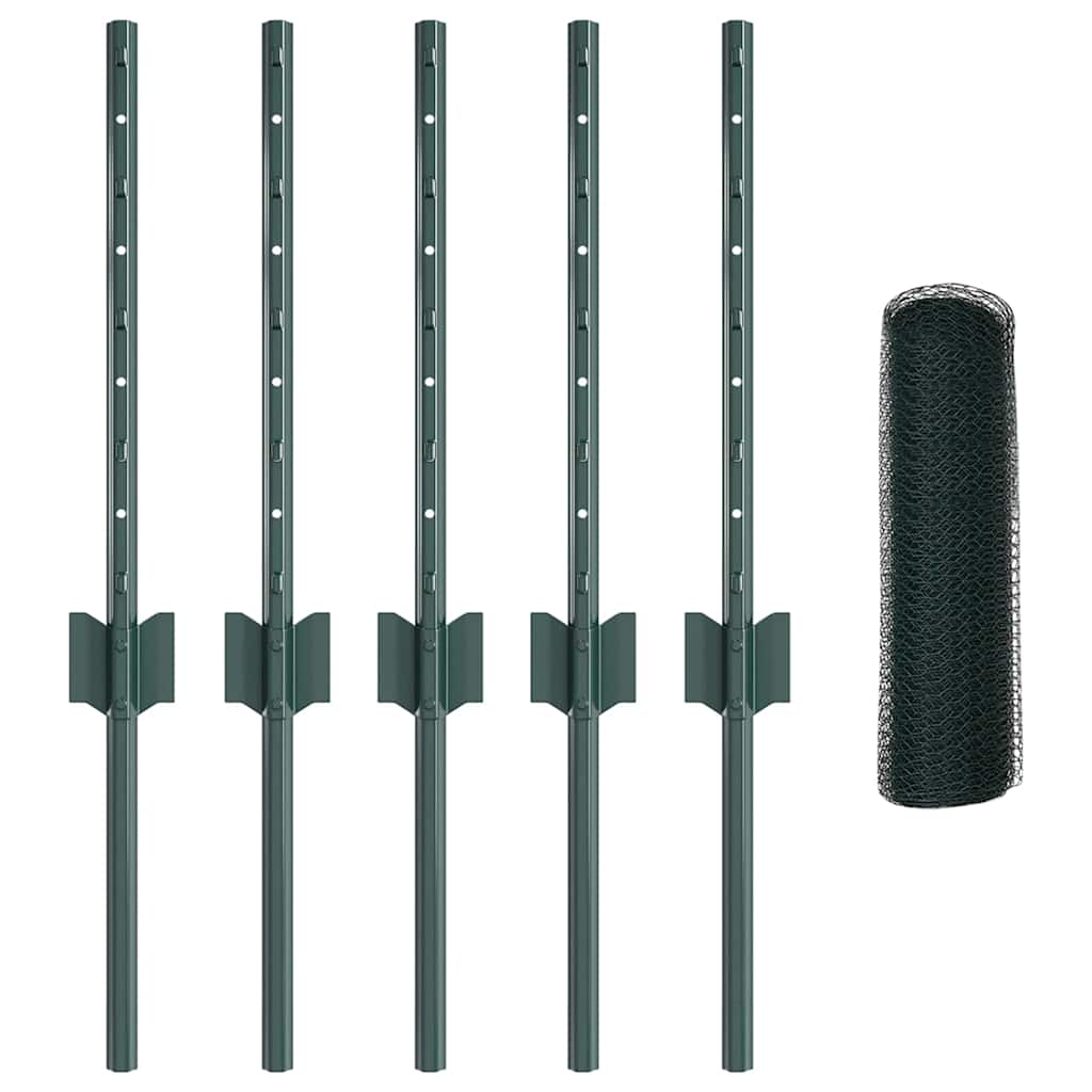 vidaXL Clôture avec poteaux vert 0,4 x 10 m acier et PVC