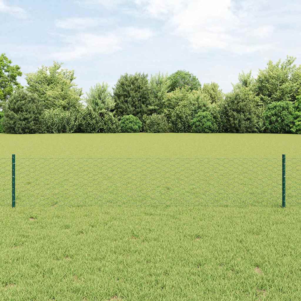 vidaXL Zaun mit Pfosten Grün 0,4 x 10 m Stahl und PVC
