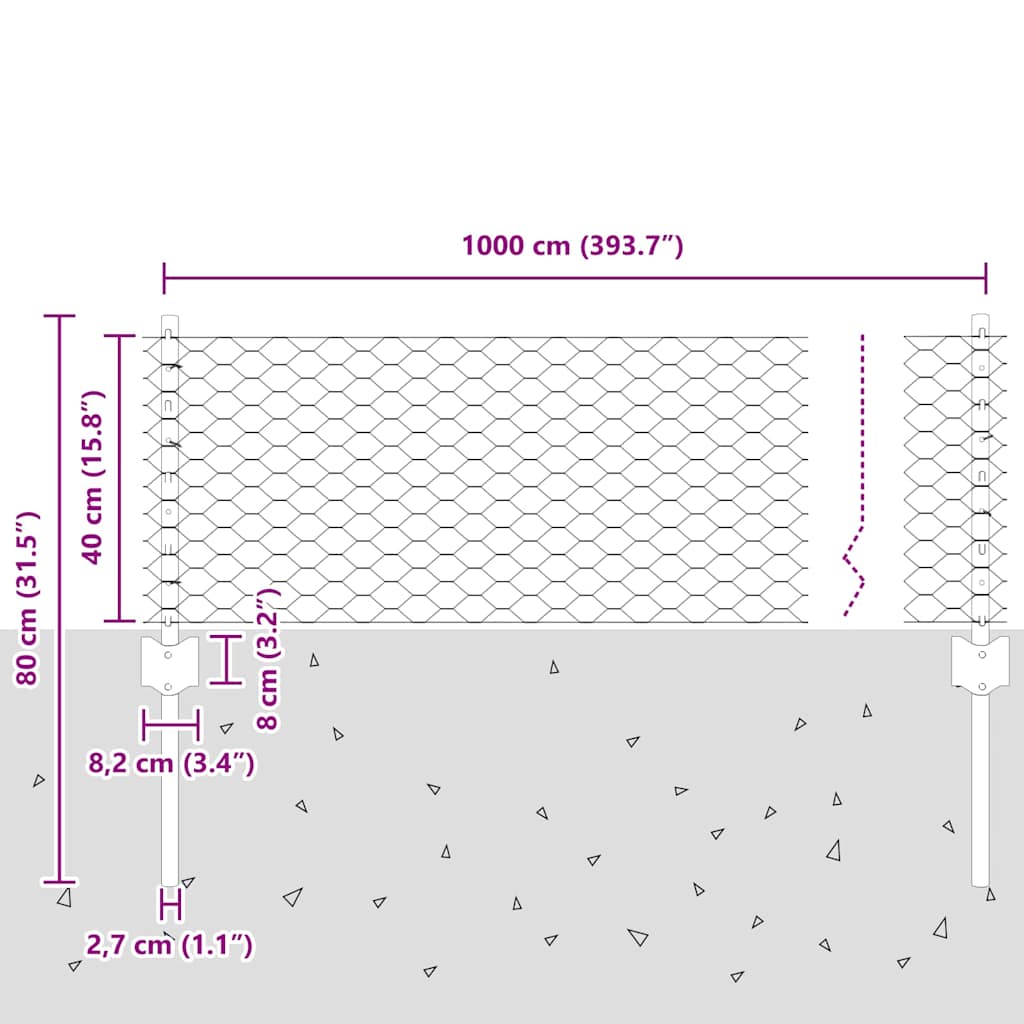 vidaXL Zaun mit Pfosten Grün 0,4 x 10 m Stahl und PVC