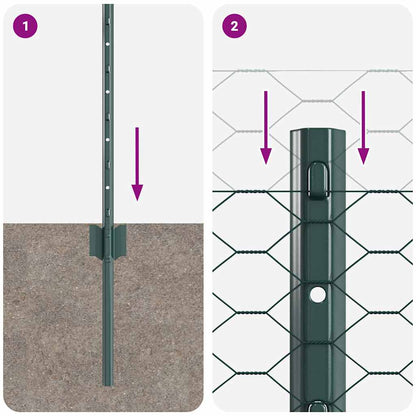 vidaXL Zaun mit Pfosten Grün 0,5 x 10 m Stahl und PVC