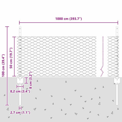 vidaXL Zaun mit Pfosten Grün 0,5 x 10 m Stahl und PVC
