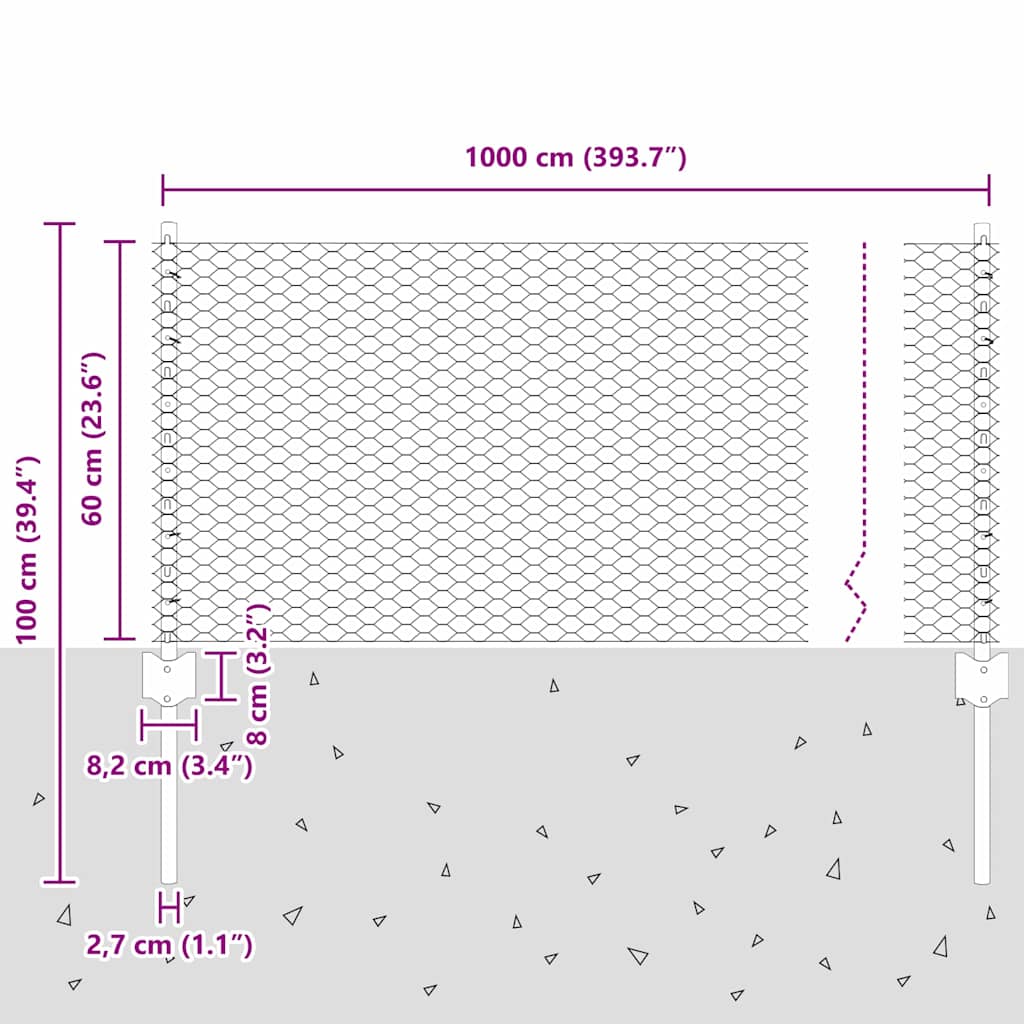 vidaXL Zaun mit Pfosten Grün 0,6 x 10 m Stahl und PVC
