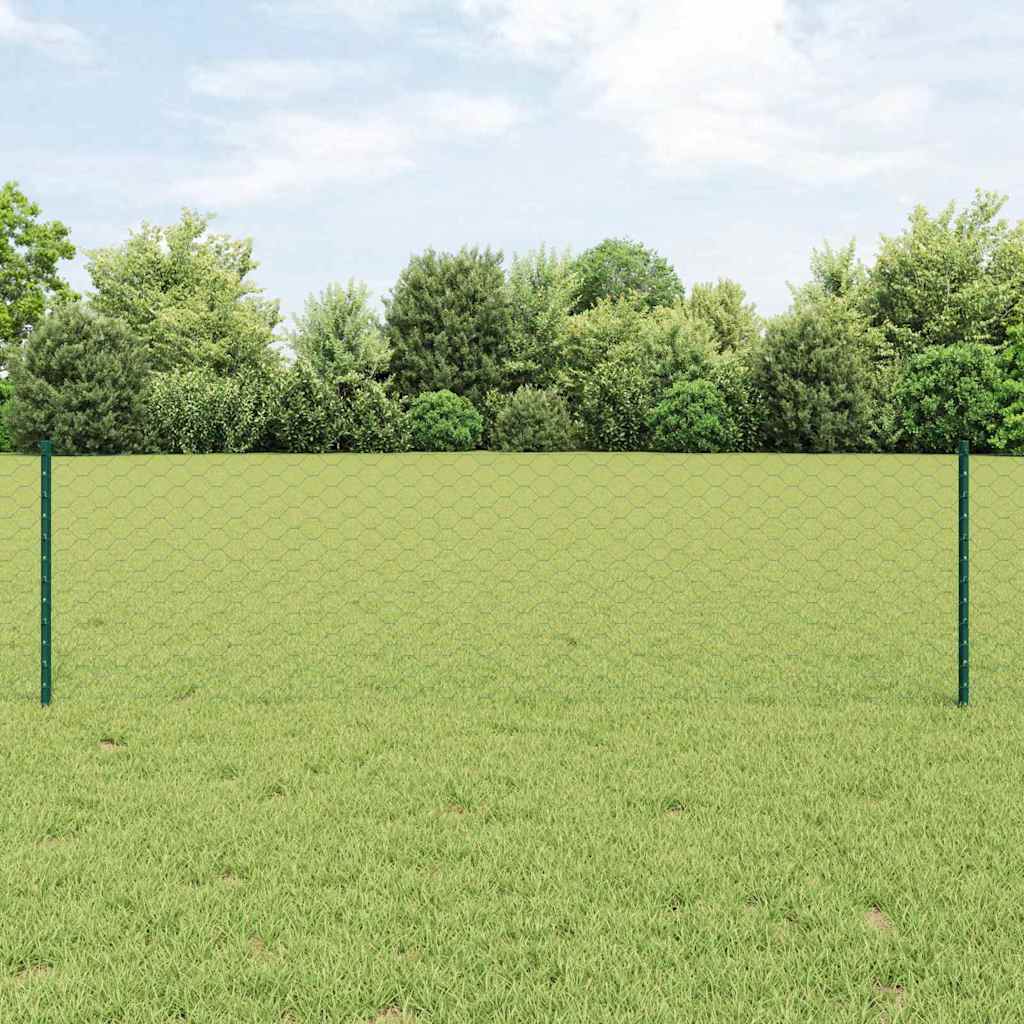 vidaXL Zaun mit Pfosten Grün 0,6 x 10 m Stahl und PVC
