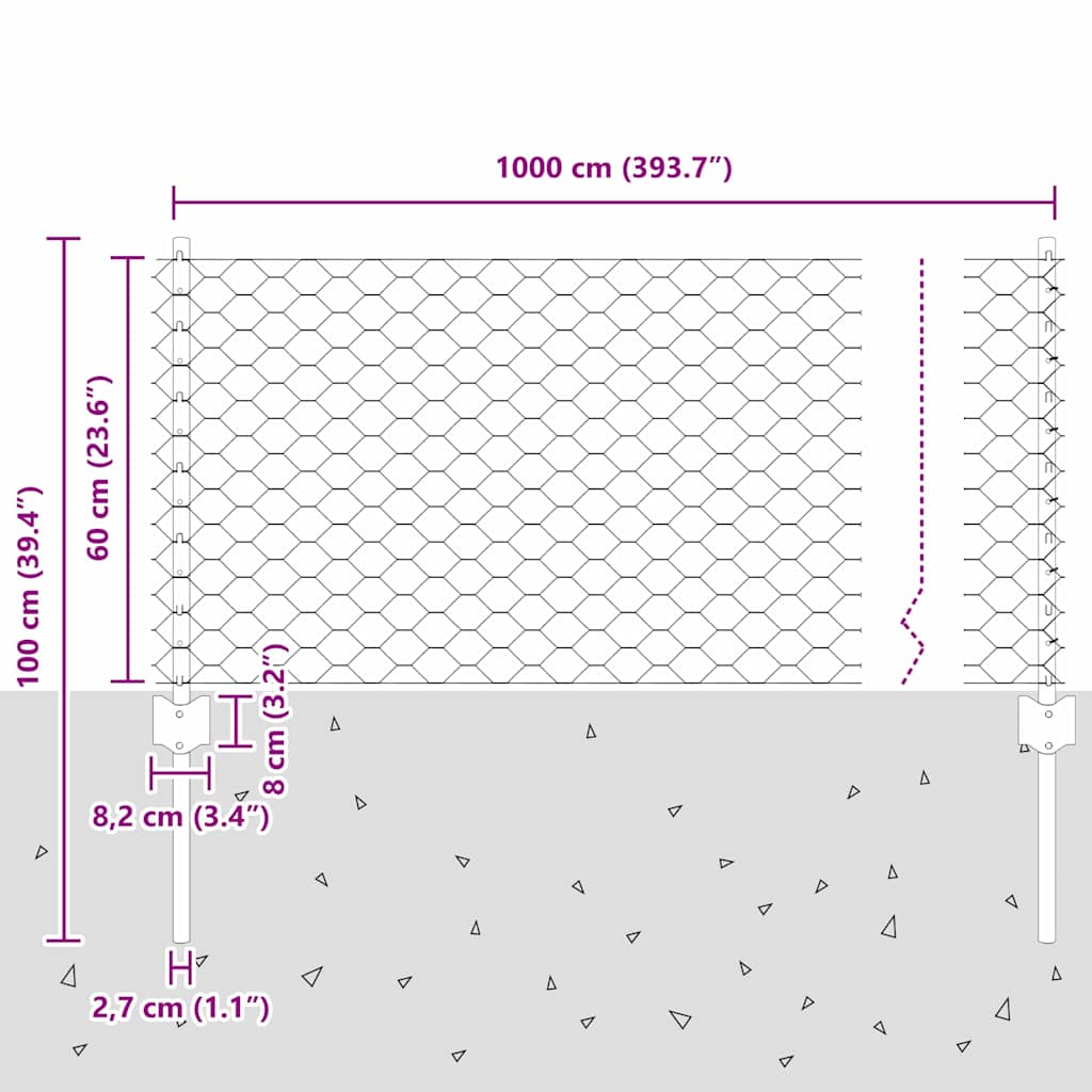 vidaXL Zaun mit Pfosten Grün 0,6 x 10 m Stahl und PVC
