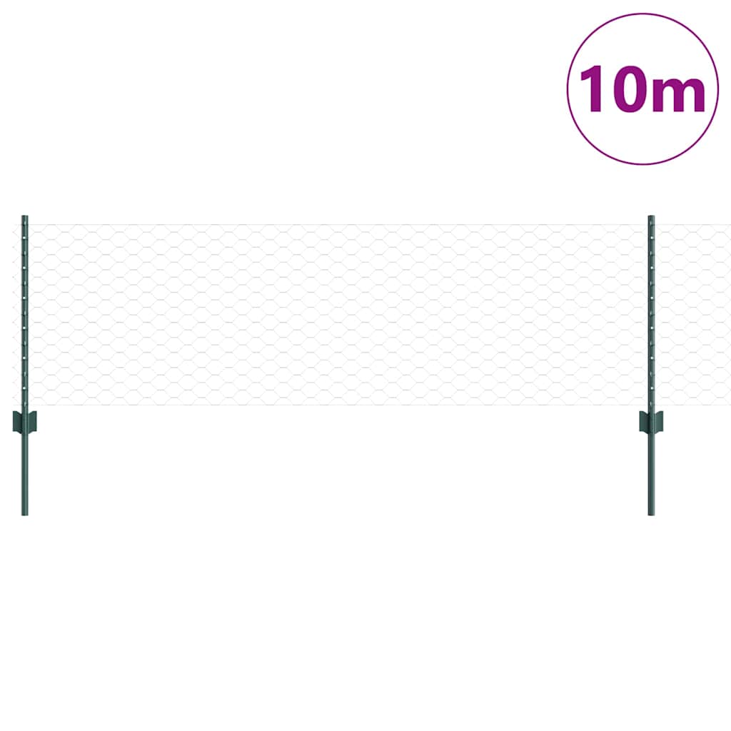 vidaXL Zaun mit Pfosten Grün 0,6 x 10 m Stahl und PVC