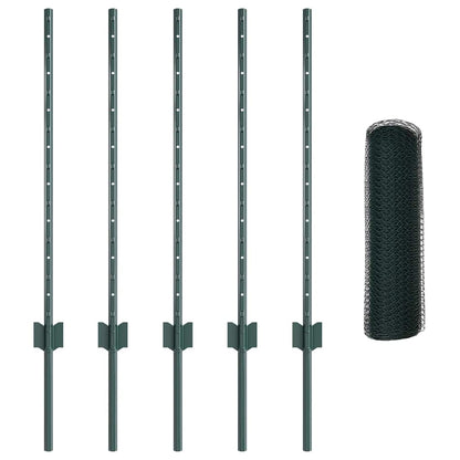 vidaXL Clôture avec poteaux Vert 0,8 x 10 m Acier et PVC