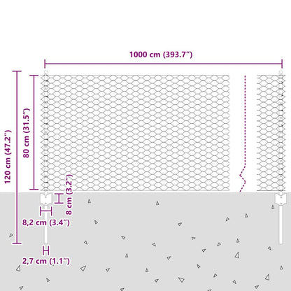 vidaXL Clôture avec poteaux Vert 0,8 x 10 m Acier et PVC