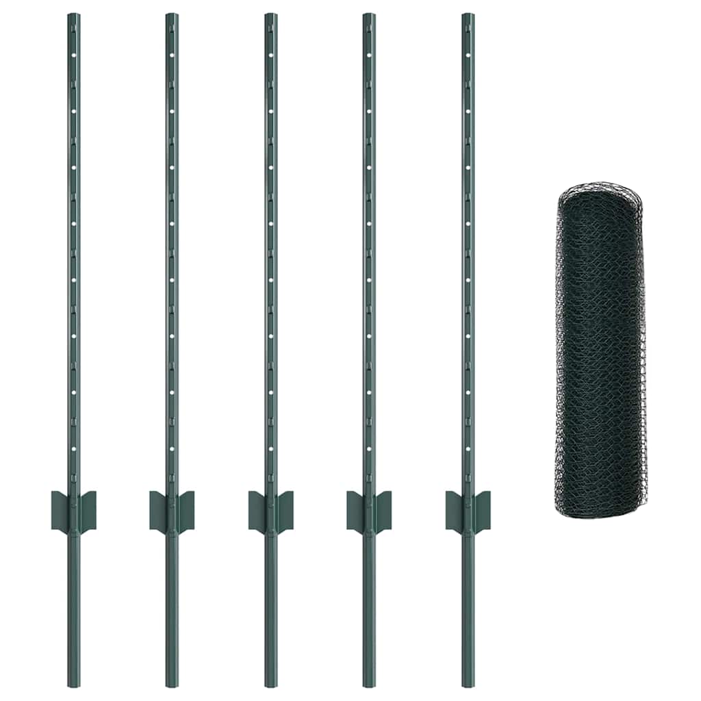 vidaXL Clôture avec poteaux vert 0,8 x 10 m acier et PVC