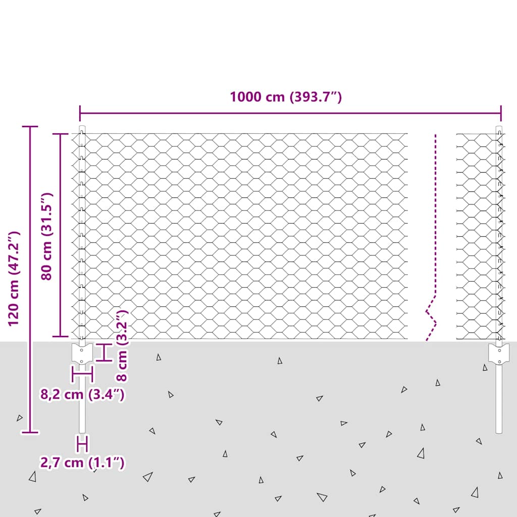vidaXL Zaun mit Pfosten Grün 0,8 x 10 m Stahl und PVC