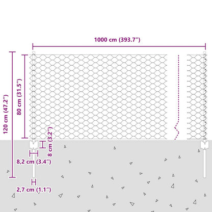 vidaXL Zaun mit Pfosten Grün 0,8 x 10 m Stahl und PVC