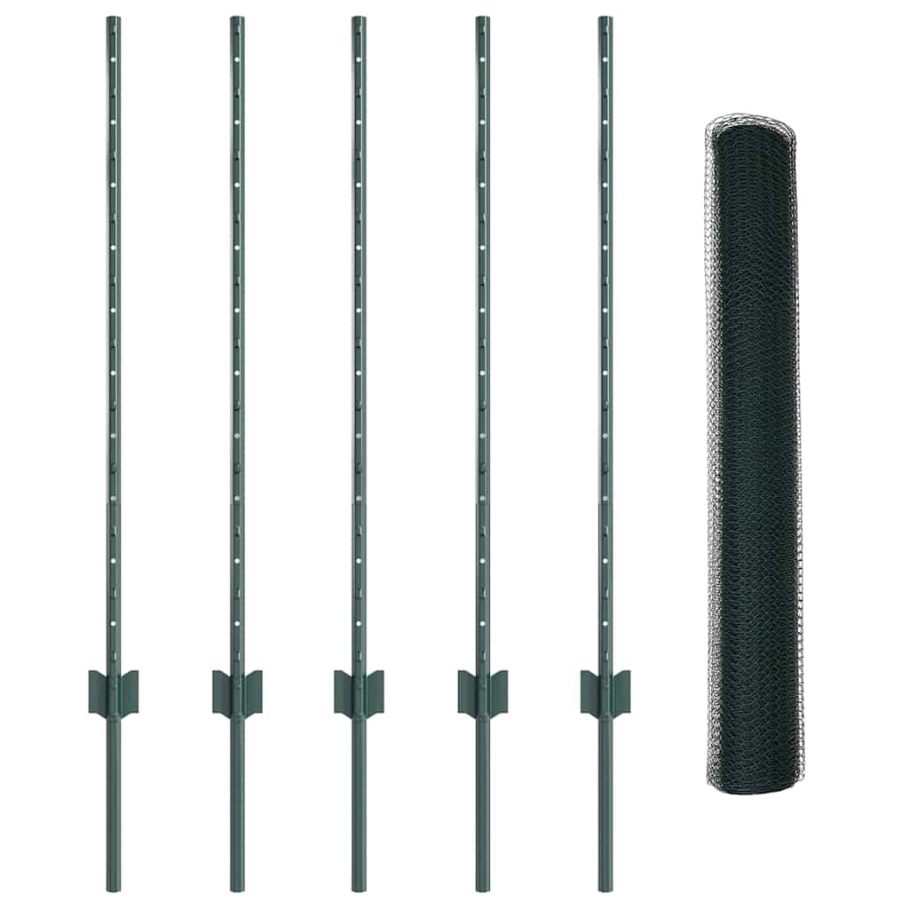 vidaXL Clôture avec poteaux vert 1 x 10 m Acier et PVC