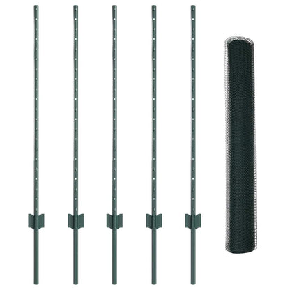 vidaXL Clôture avec poteaux vert 1 x 10 m Acier et PVC