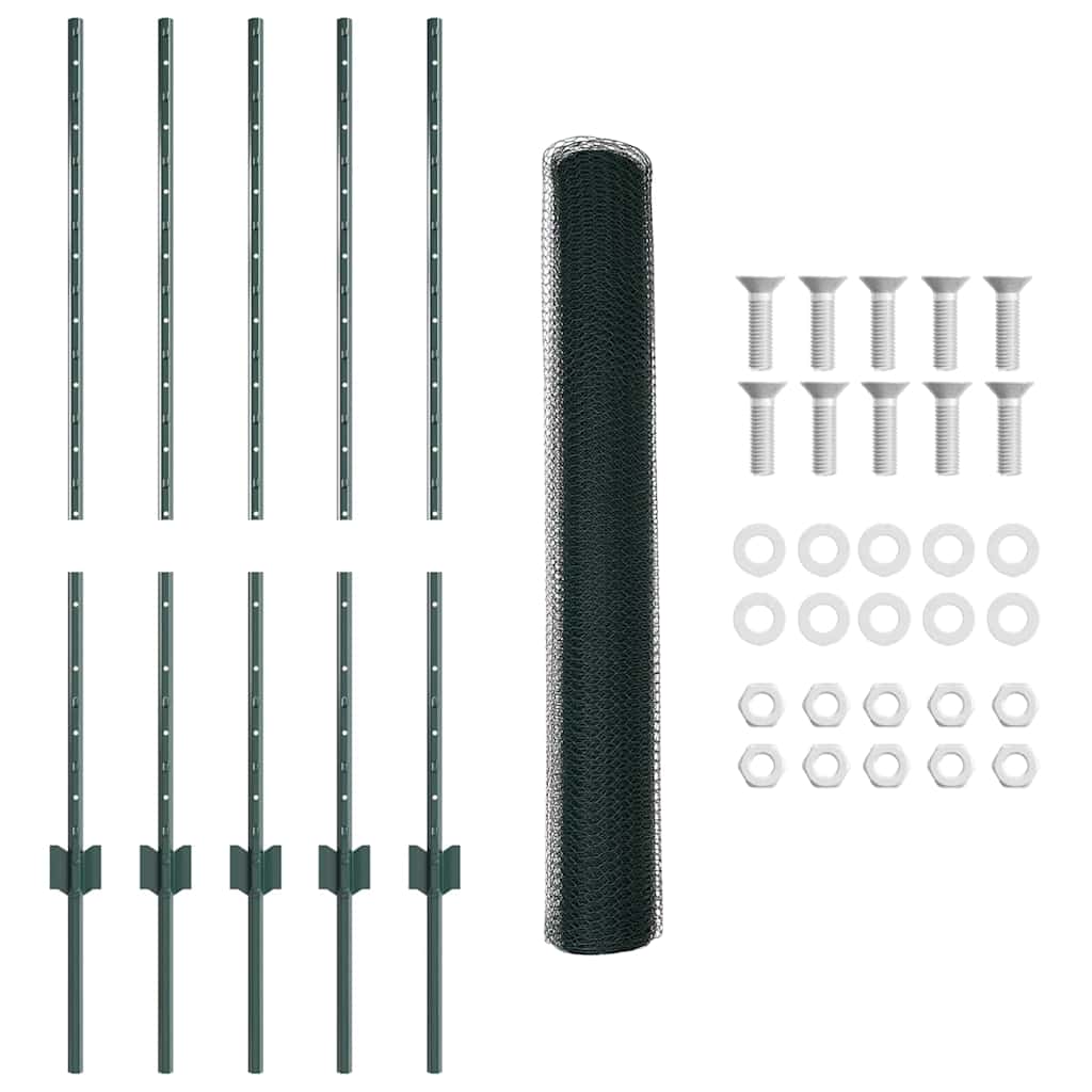 vidaXL Clôture avec poteaux vert 1 x 10 m Acier et PVC