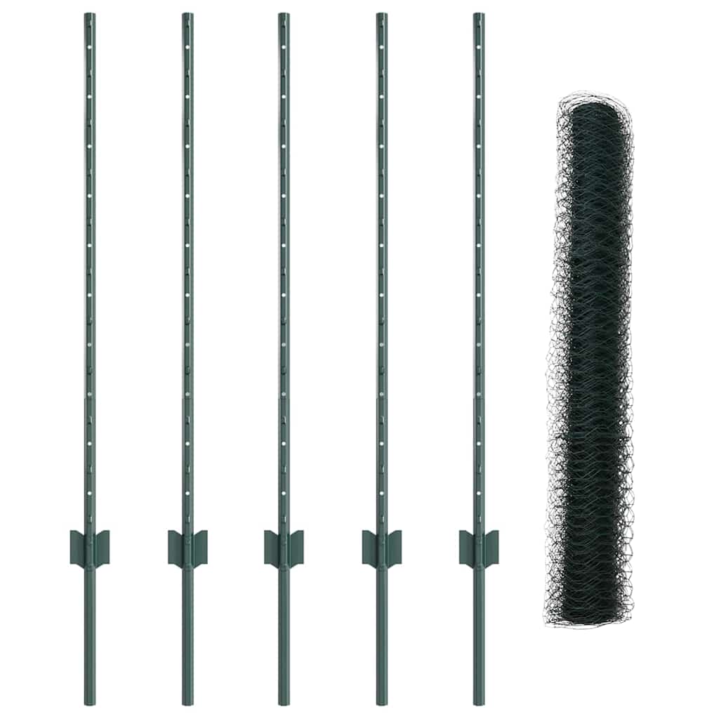 vidaXL Zaun mit Pfosten Grün 1 x 10 m Stahl und PVC