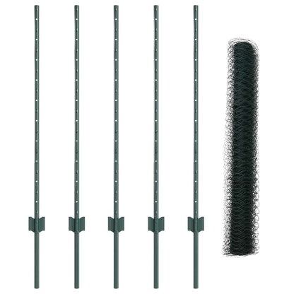 vidaXL Zaun mit Pfosten Grün 1 x 10 m Stahl und PVC