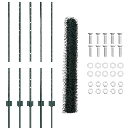 vidaXL Zaun mit Pfosten Grün 1 x 10 m Stahl und PVC