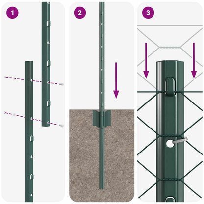 vidaXL Zaun mit Pfosten Grün 1 x 10 m Stahl und PVC